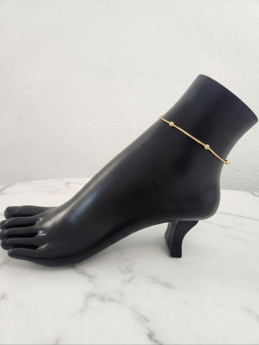 Gold Plated Anklet • Snake Chain with Round Beads • Adjustable Dainty Anklet - Picture 3 of 11